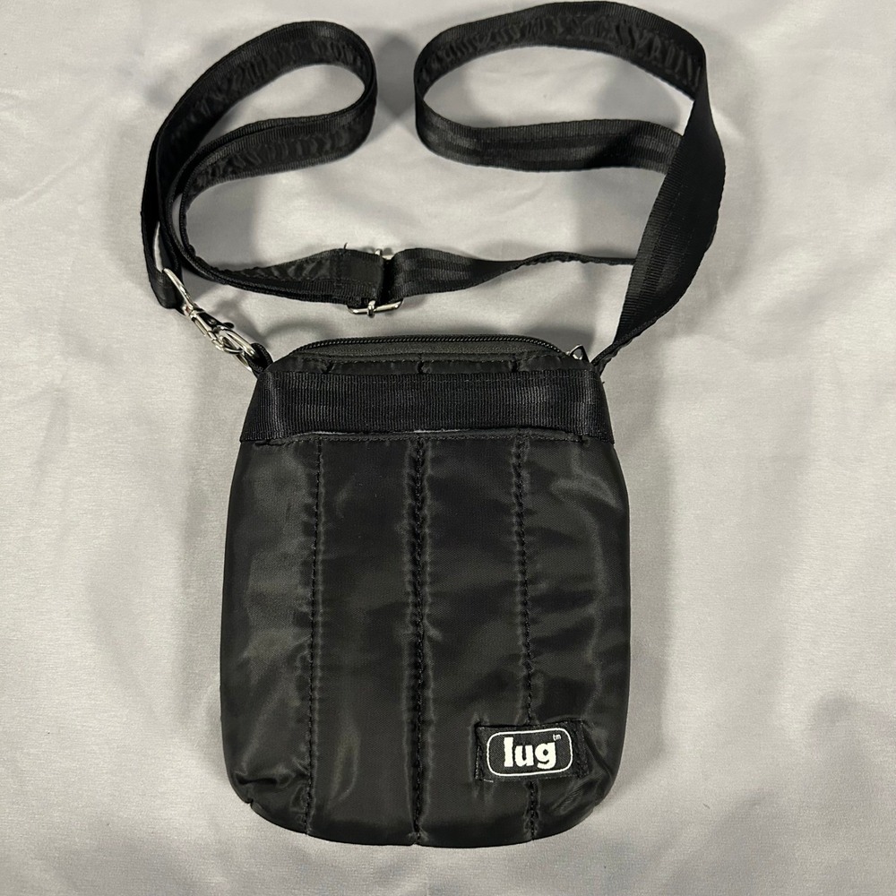 Lug Black Quilted Small Crossbody Travel Bag Adjustable Strap Unisex Pouch